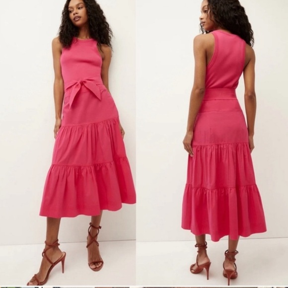 Veronica Beard Dresses & Skirts - NWT Veronica Beard Austyn Tiered Midi Dress Fuschia sz XL Stretch Pima Cotton